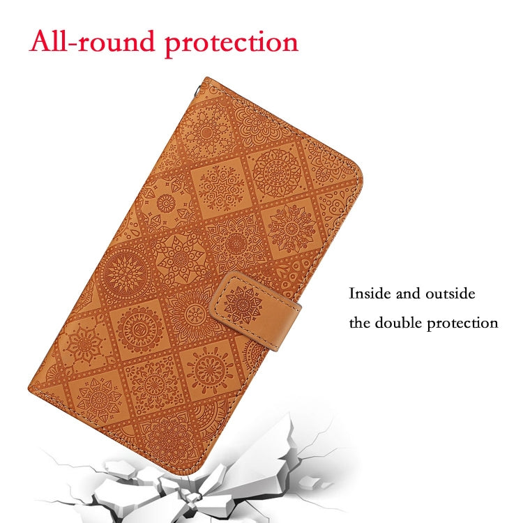 Brown embossed leather flip phone case with secure wrap cover