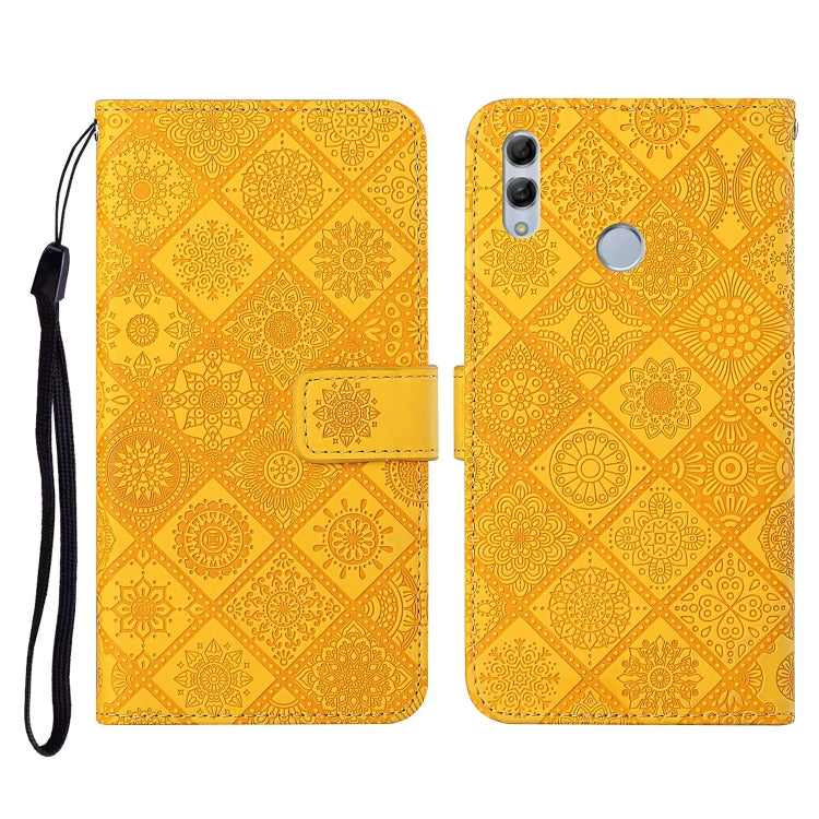 Yellow embossed flip leather phone wallet case with card slots and lanyard strap