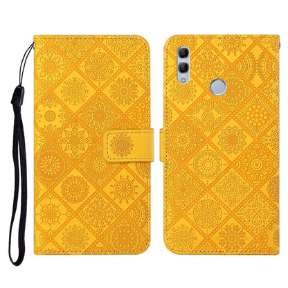 Yellow embossed flip leather phone wallet case with card slots and lanyard strap