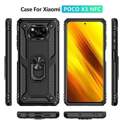 Black rugged phone case with rotating stand ring, side buttons and camera cutout