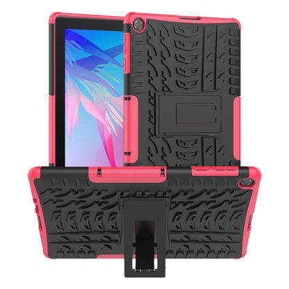 Pink shockproof TPU+PC tablet case with textured grip and built-in holder stand