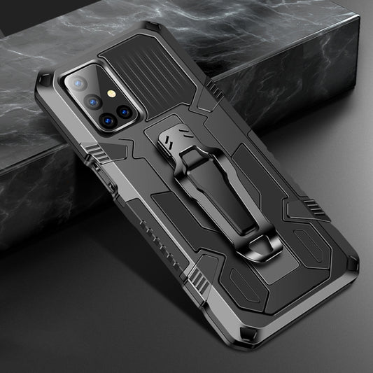 Rugged shockproof phone case with built-in kickstand, raised camera guard, space gray/black