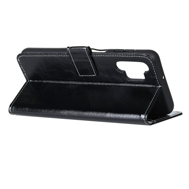 Black leather-look flip stand phone case with horizontal viewing support