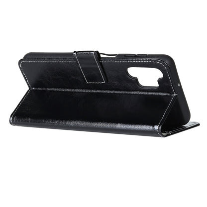 Black leather-look flip stand phone case with horizontal viewing support