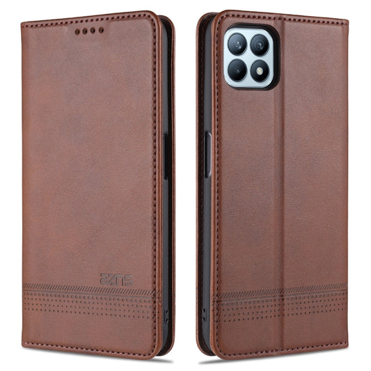 Dark brown magnetic flip phone case with card slots and camera cutout