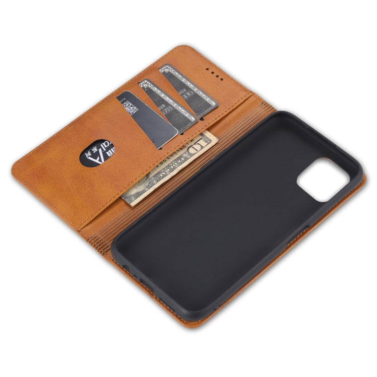 Orange wallet flip phone case with card holders and cash slot, phone shown