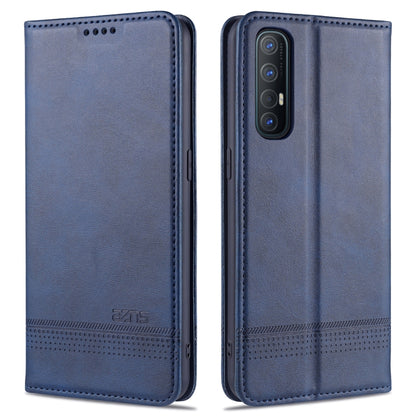 Navy blue leather flip phone case with card holder, stitched trim, camera cutout