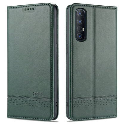 Green leather flip phone case with card holder, stitched edges, rear camera cutout