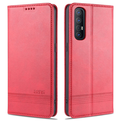 Red magnetic flip leather phone case with card slots, front and back views.
