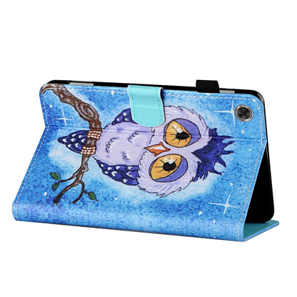 Blue owl print leather flip case standing with front cover folded