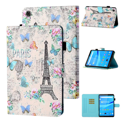White Paris butterfly print leather flip case with stand and card slots
