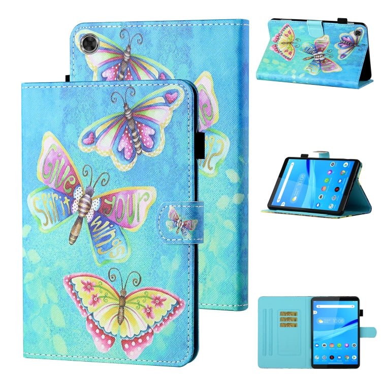 Blue butterfly print leather flip case with card slot and stand holder