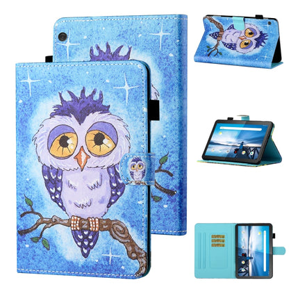 Light blue owl-printed tablet flip leather case with card slot and stand holder
