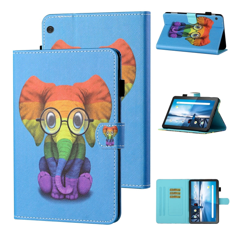 Blue owl-printed tablet flip leather case with holder and front card slot