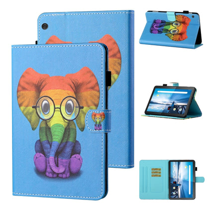 Blue owl-printed tablet flip leather case with holder and front card slot