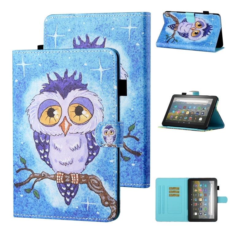 Blue owl-print leather flip case with card slot and holder, sleep/wake function