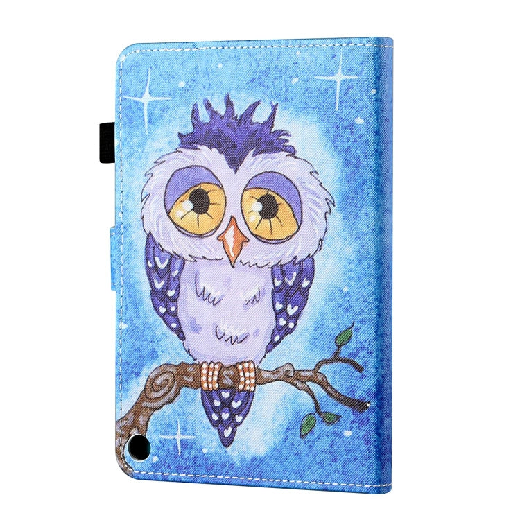 Blue owl-print leather flip case with card slot and holder, sleep/wake function