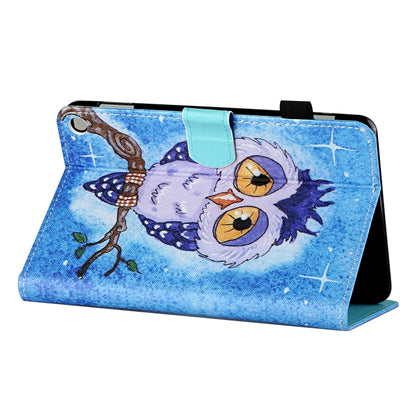 Blue owl-print leather flip case with card slot and holder, sleep/wake function