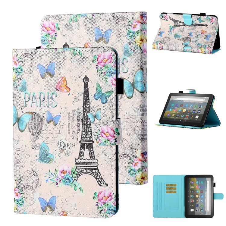 Light floral Paris-print leather flip case with card slot and holder, sleep/wake function