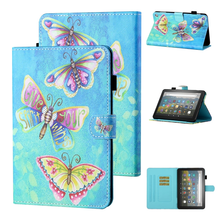 Blue butterfly print leather flip case with card slot and holder, sleep/wake function