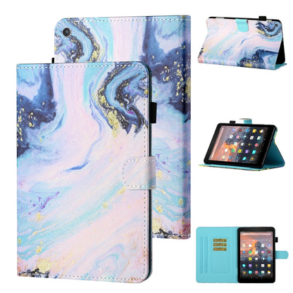 Blue and white marble-effect leather flip case for tablet, with card slot and sleep/wake