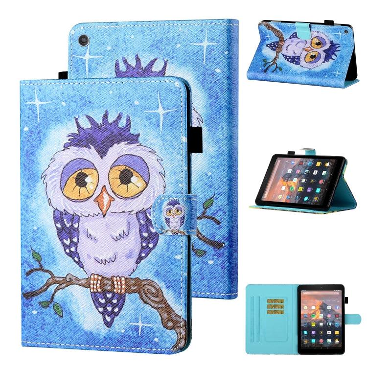 Blue owl leather flip case for tablet, with card slot and sleep/wake cover