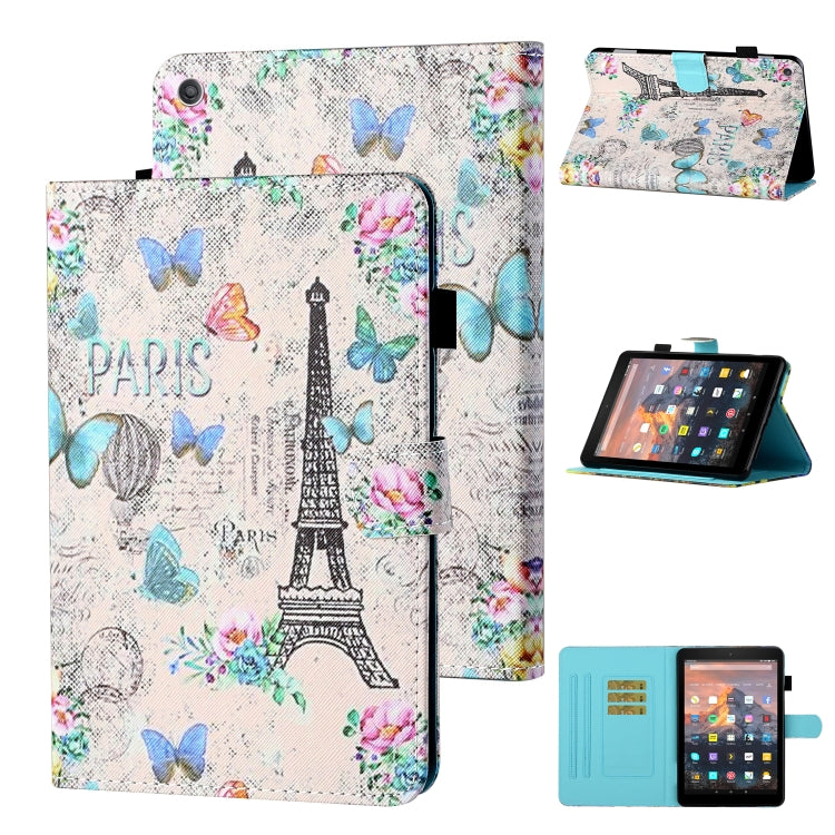 White Paris and butterfly leather flip case for tablet, with card slot and sleep/wake