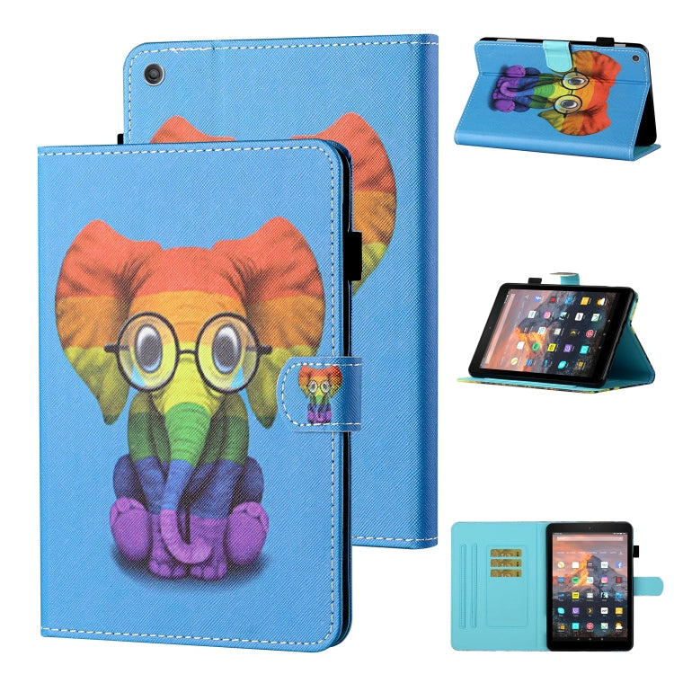 Light blue owl with glasses leather flip case for tablet, with card slot and sleep/wake