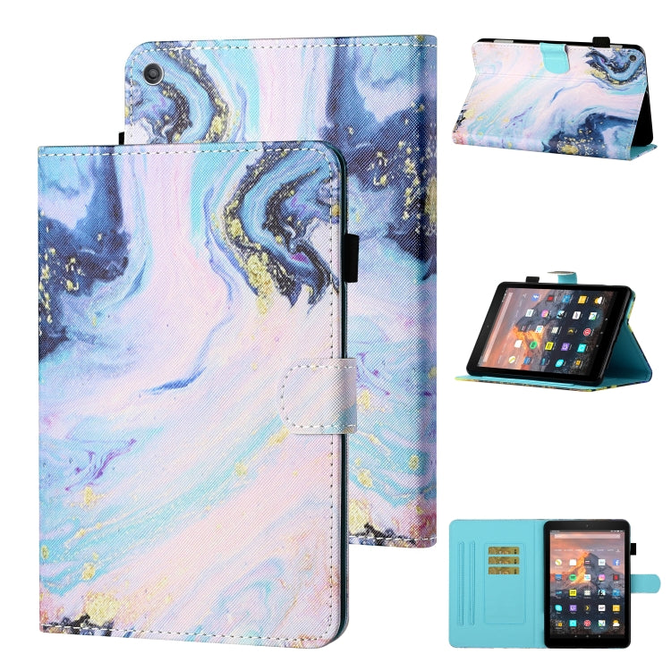 Blue patterned leather flip case for tablet with card slot and stand
