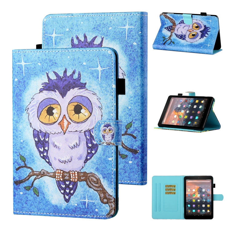 Blue owl leather flip case with card slot and fold-out folio stand