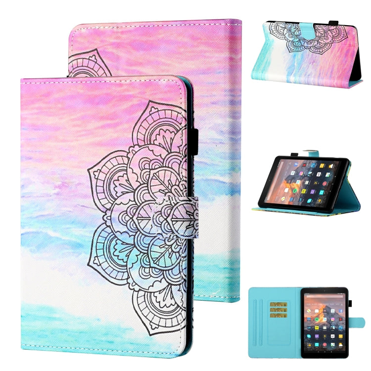 Pink and purple mandala leather flip case with card slot and folio stand