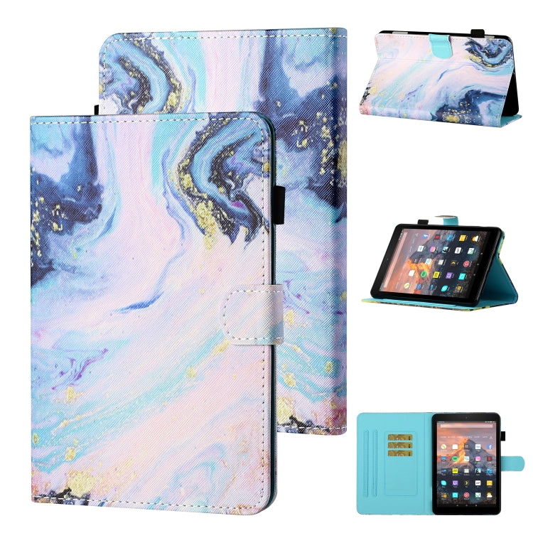 Blue marbled leather flip case with card slot and folio stand