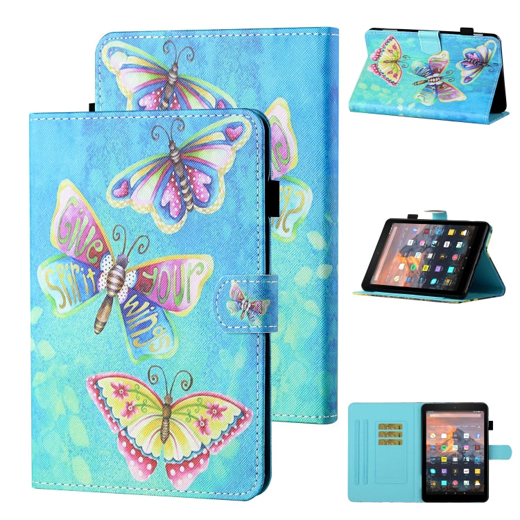 Blue butterfly leather flip case with card slot and folio stand