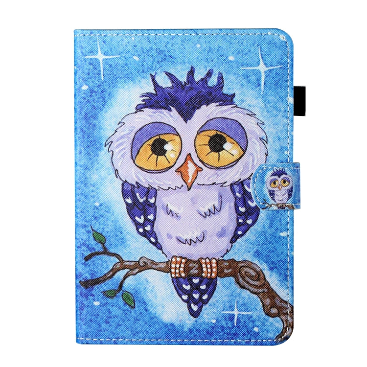 Blue owl printed tablet leather flip case with side pen holder and card pocket