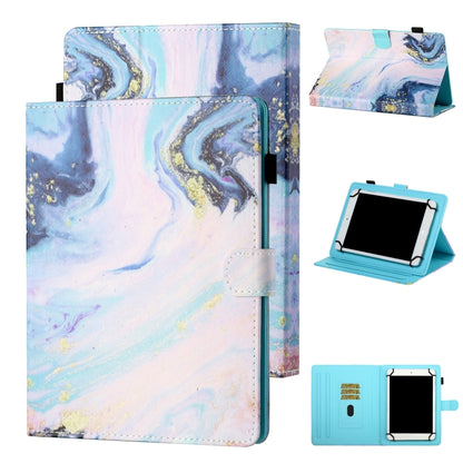 Marbled blue and white printed tablet leather flip case with stand and card pocket