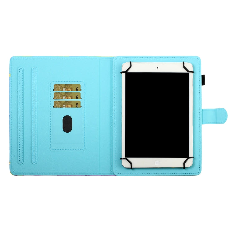 Light blue flip leather case with interior card pockets and tablet screen holder.