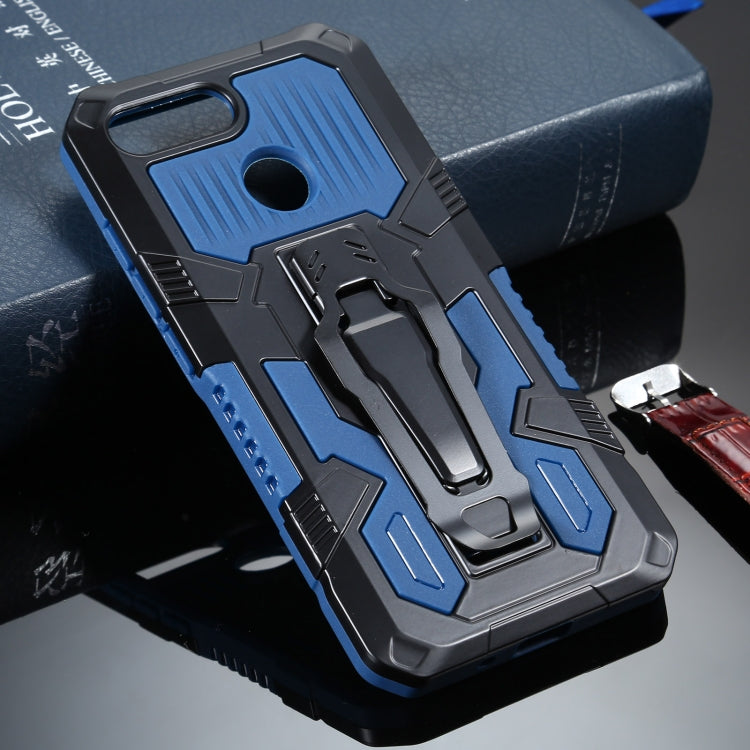 Shockproof TPU phone case with rugged armor design, blue inset and dark gray frame