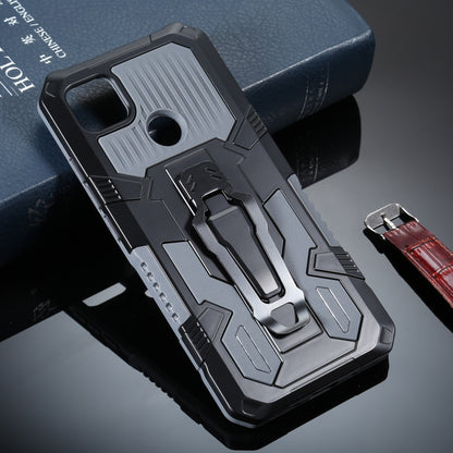 Shockproof armor phone case with built-in stand, grey PC and TPU protection