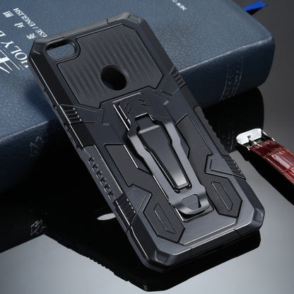 Shockproof armor phone case with built-in stand, black PC and TPU protection