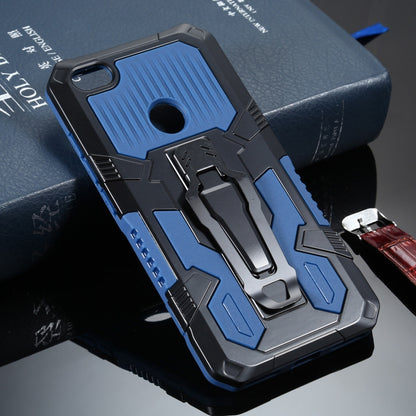Shockproof armor phone case with built-in stand, blue PC and TPU protection