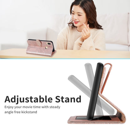 Rose gold folio flip phone case with adjustable stand for hands-free viewing
