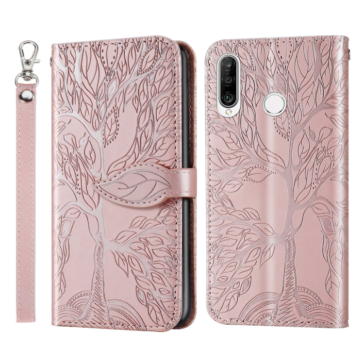 Rose gold embossed leaf-pattern flip wallet phone case with lanyard strap