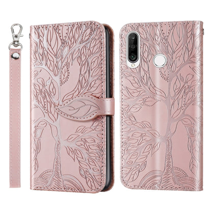 Rose gold embossed leaf-pattern flip wallet phone case with lanyard strap