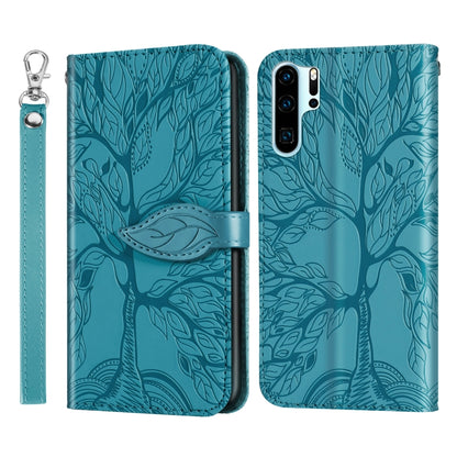 Turquoise embossed leather wallet flip phone case with lanyard strap, card holder panel