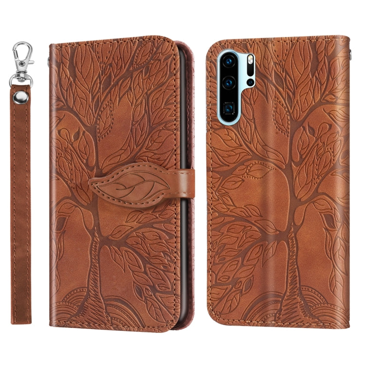 Embossed leather flip wallet phone case with lanyard strap, brown, triple camera cutout