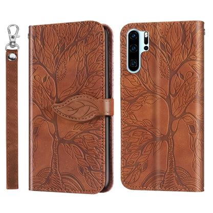 Embossed leather flip wallet phone case with lanyard strap, brown, triple camera cutout