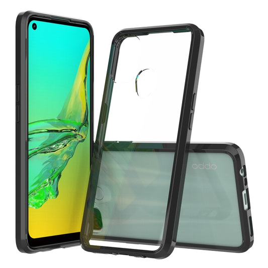 Dark TPU phone case with clear back panel and raised edge protection