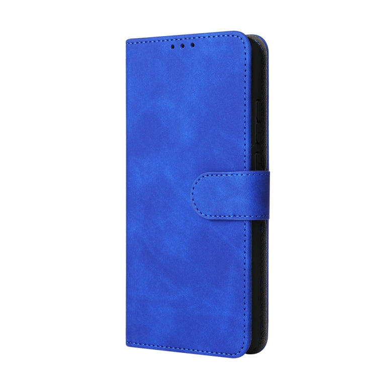Blue PU leather wallet flip case with magnetic buckle and stitched fold design