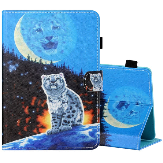 Blue folio tablet case with cat and moon print, flip cover and side stand support