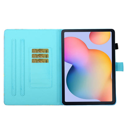 Blue folio tablet case interior with card slots and stand flap